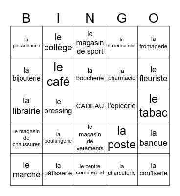 Les magasins Bingo Card