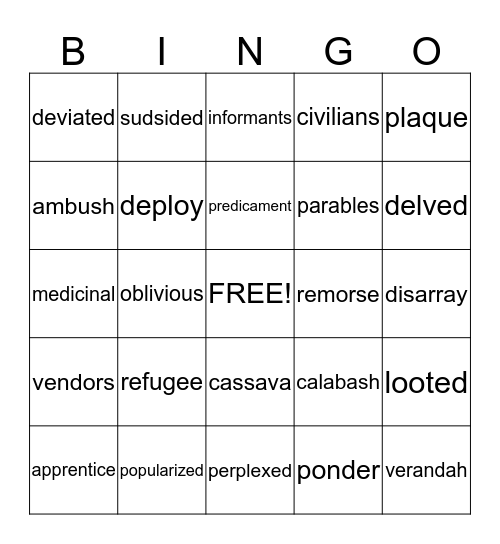 A Long Way Gone Bingo Card