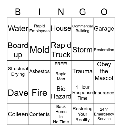 Rapid Bingo  Bingo Card