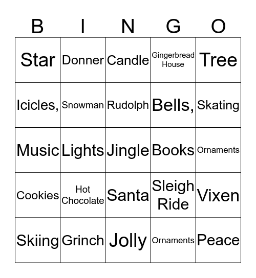 Reindeer Games Bingo Card