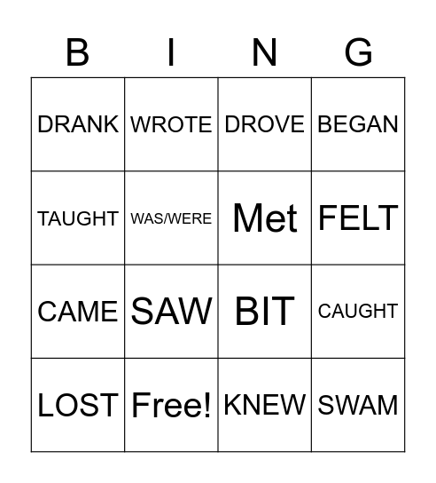 PAST SIMPLE VERBS Bingo Card