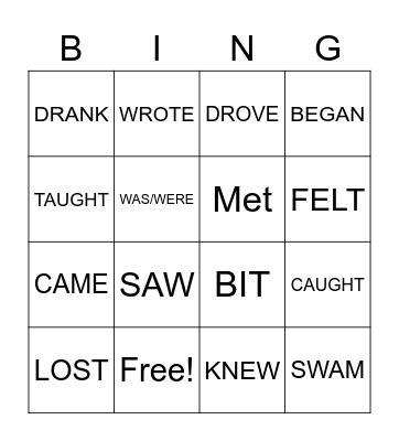 PAST SIMPLE VERBS Bingo Card