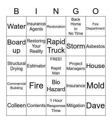 Rapid Bingo  Bingo Card
