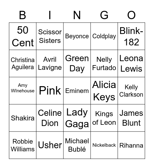 Music Bingo Card