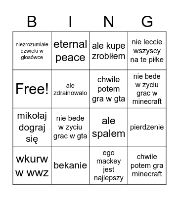 tymek bingo Card