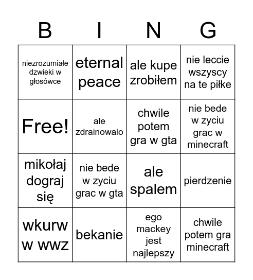 tymek bingo Card