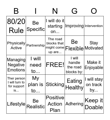 PILI Lifestyle Bingo Card