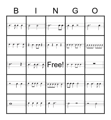 6th Grade Rhythm Bingo Card