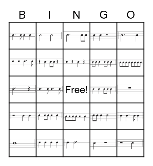 6th Grade Rhythm Bingo Card