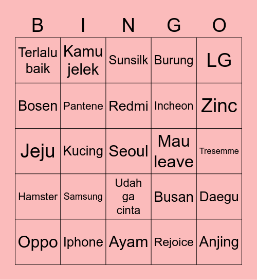 Punya Nini Bingo Card