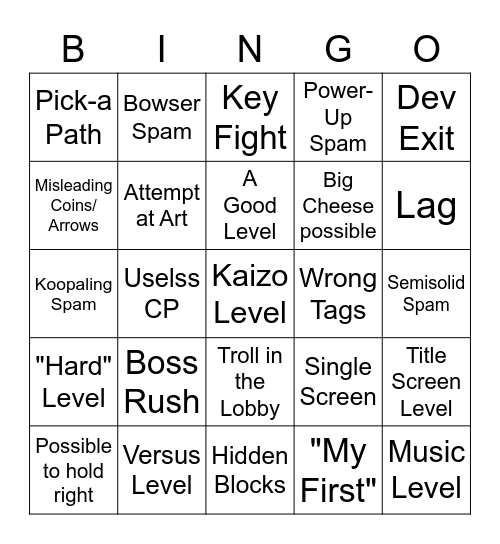 New Levels Bingo Card