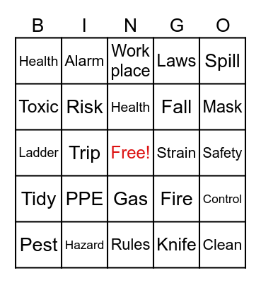 Health and Safety Bingo Card