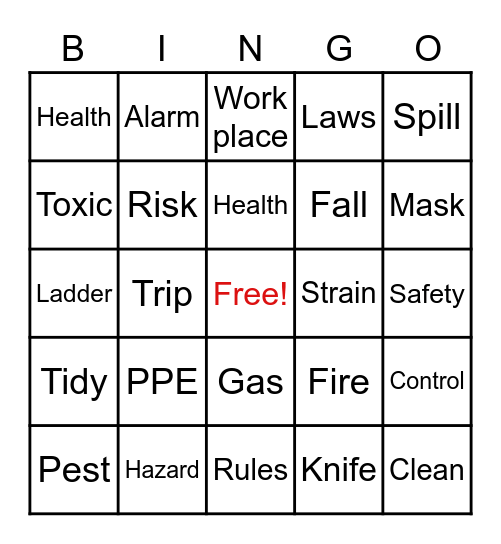 Health and Safety Bingo Card