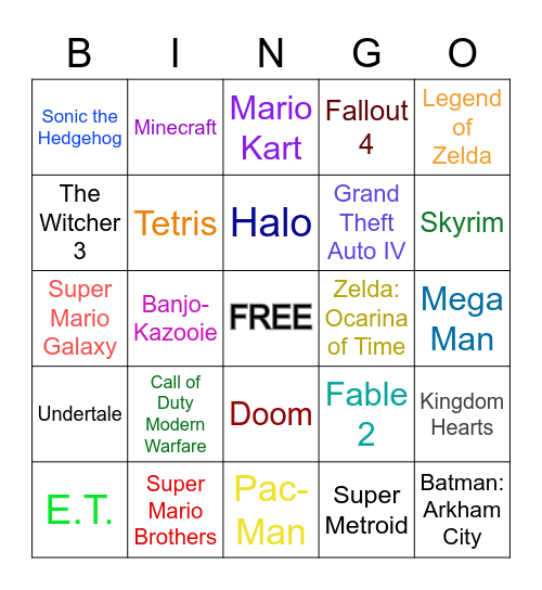 Video Game Themes Bingo Card