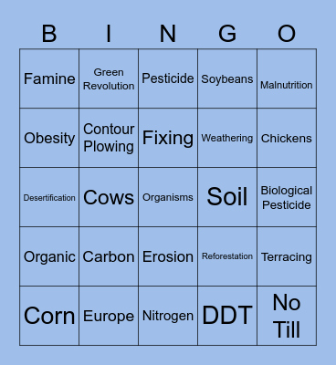 Salim - Agriculture and Animals Test Review Bingo Card