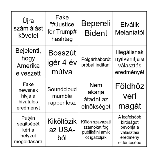 Trump veszit bingó Bingo Card