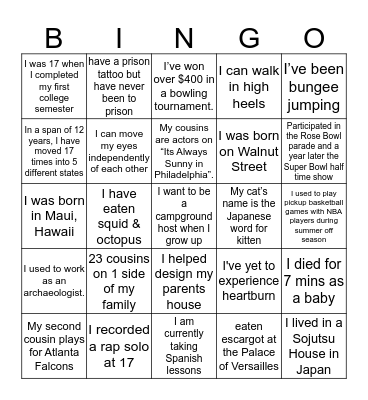 PACT BINGO BLACKOUT Card 1 Bingo Card