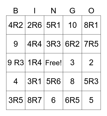 Division (2 digit dividends) bingo Card