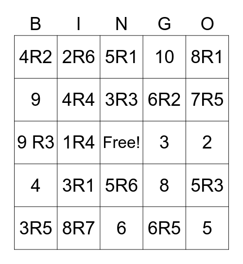 Division (2 digit dividends) bingo Card
