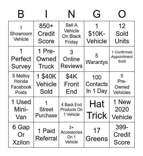 November Salesapalooza Bingo Card