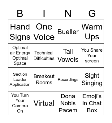 Choir Bingo 1 Bingo Card