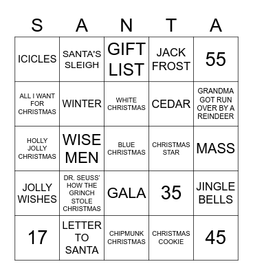 MERRY CHRISTMAS Bingo Card