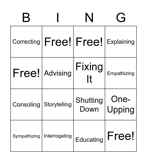 Empathy Bingo Card