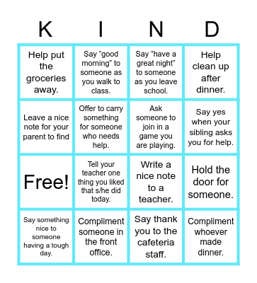 Kindness Bingo! Bingo Card