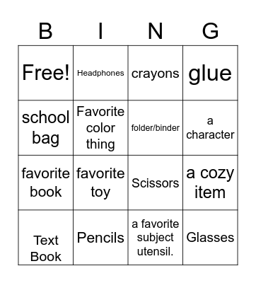 School Bingo Card