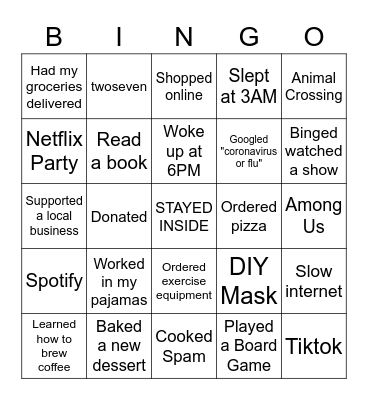 Pandemic Bingo Card