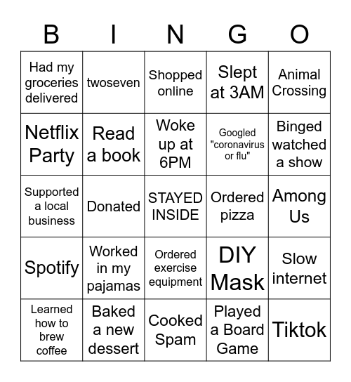 Pandemic Bingo Card
