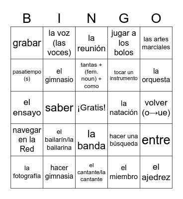 IB vocabulario 2A Bingo Card