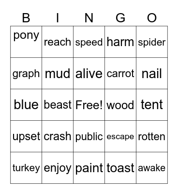 Vocabulary Bingo Card