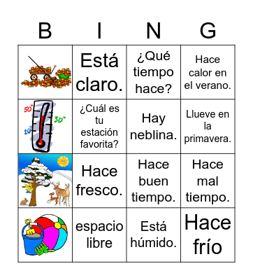 el tiempo y las estaciones Bingo Card