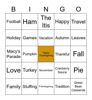 Thanksgiving Bingo Card
