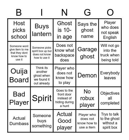 Paranormica Public Lobby Bingo Card