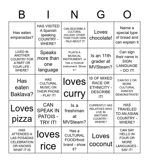 CULTURAL BINGO Card