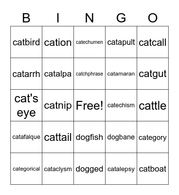 Dog v Cat Bingo Card
