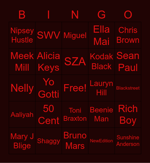 TRIBE Music Bingo Card