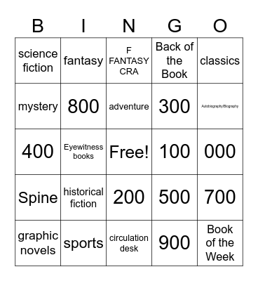 CHMS Library Bingo Card