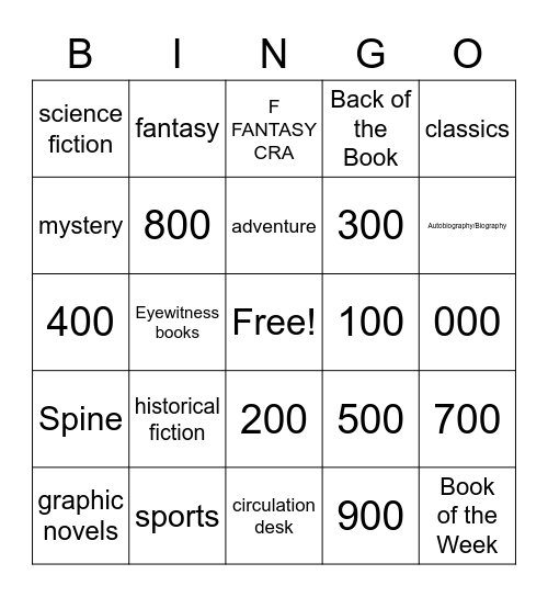 CHMS Library Bingo Card