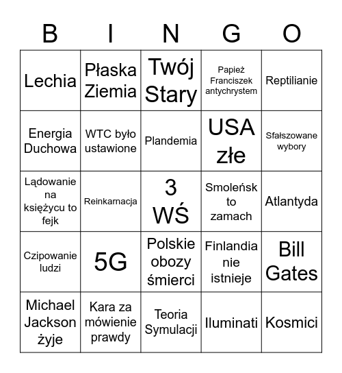 Płaska Ziemia Bingo Card