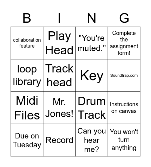 Soundtrap Bingo Card