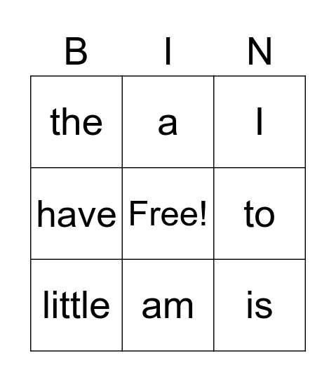 K Sight Words Bingo Card