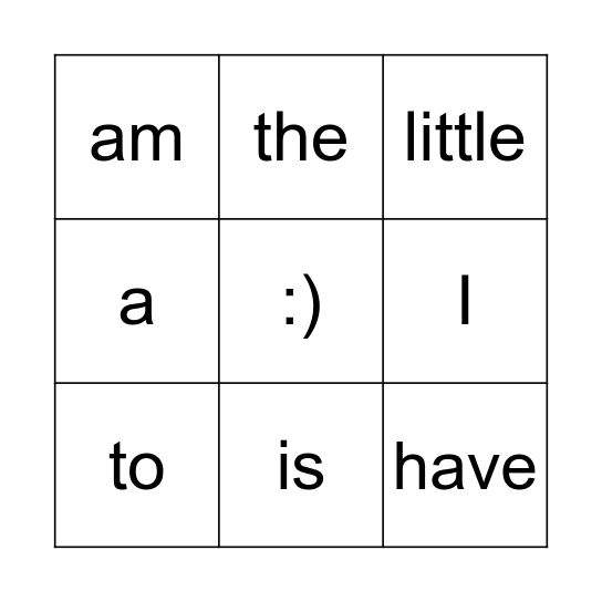 K Sight Words Bingo Card
