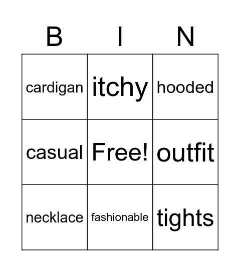 Fashion and clothing Bingo Card