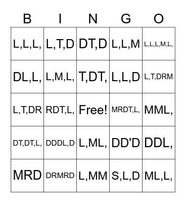 Minor Pentatonic Bingo Card
