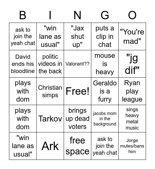 Untitled Bingo Card