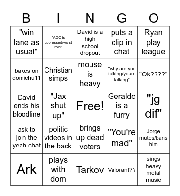 Untitled Bingo Card