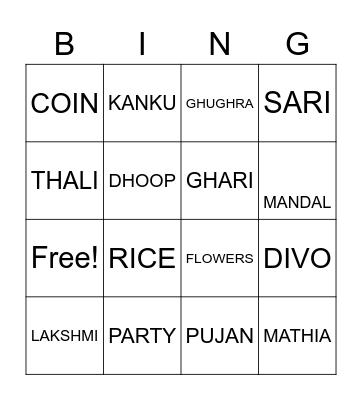 DIWALI Bingo Card